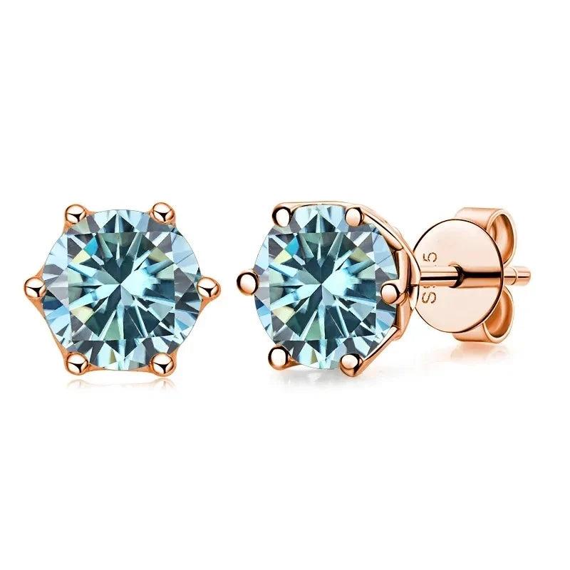 Colored Moissanite Stud Earrings in Rose Gold-Tone Silver
