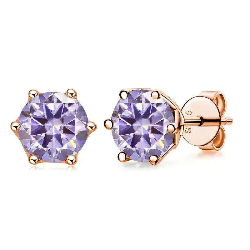 Colored Moissanite Stud Earrings in Rose Gold-Tone Silver