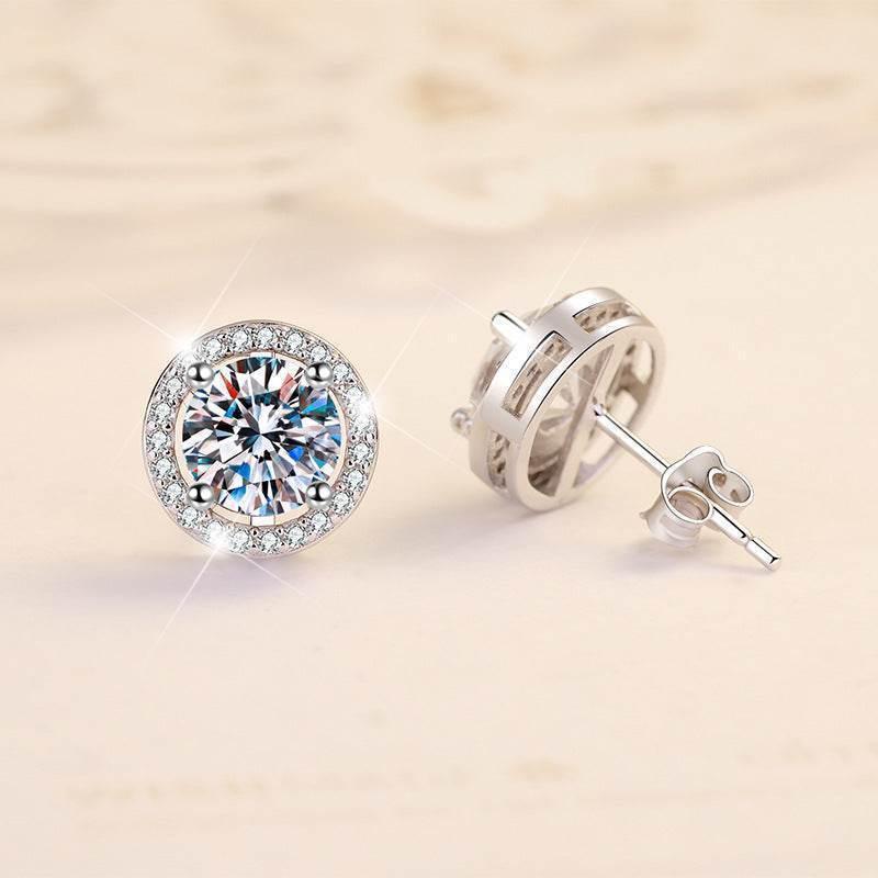 S925 Klein Blue Moissanite Halo Stud Earrings, Sterling Silver D-Grade VVS Round-Cut Certificated Moissanite Jewelry for Men & Women