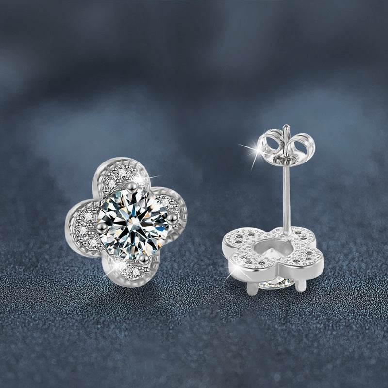 S925 Moissanite Clover Stud Earrings, Sterling Silver Minimalist Earrings Jewelry