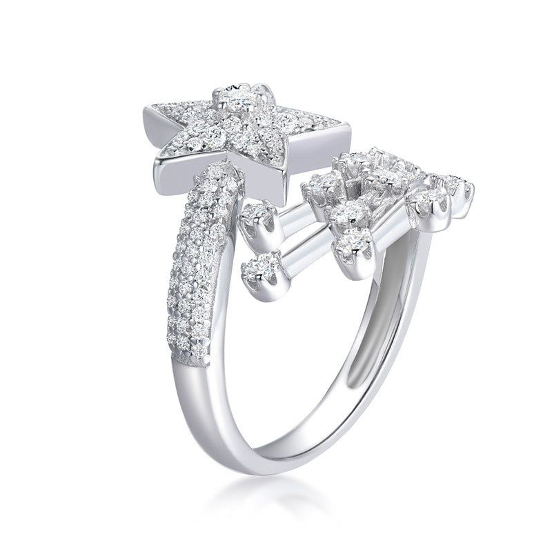 Comet Star D-Color VVS1 Moissanite Engagement Ring in Sterling Silver – Adjustable Geometric Statement Ring for Women