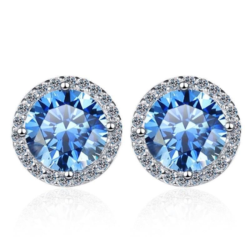 S925 Klein Blue Moissanite Halo Stud Earrings, Sterling Silver D-Grade VVS Round-Cut Certificated Moissanite Jewelry for Men & Women