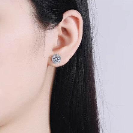 S925 Klein Blue Moissanite Halo Stud Earrings, Sterling Silver D-Grade VVS Round-Cut Certificated Moissanite Jewelry for Men & Women