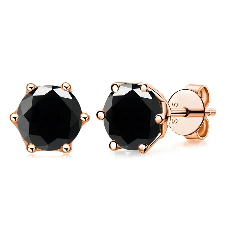 Colored Moissanite Stud Earrings in Rose Gold-Tone Silver