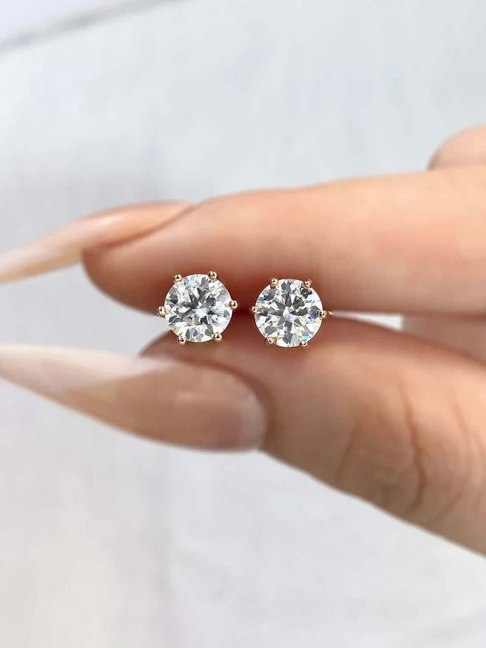 Six-Prong Moissanite Stud Earrings in Sterling Silver