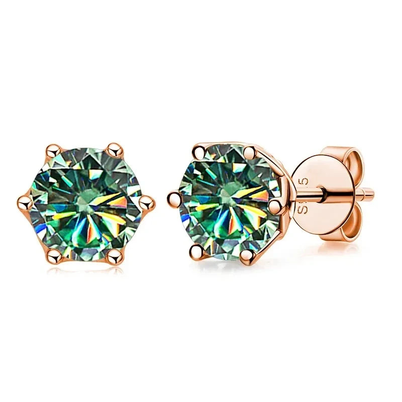 Colored Moissanite Stud Earrings in Rose Gold-Tone Silver