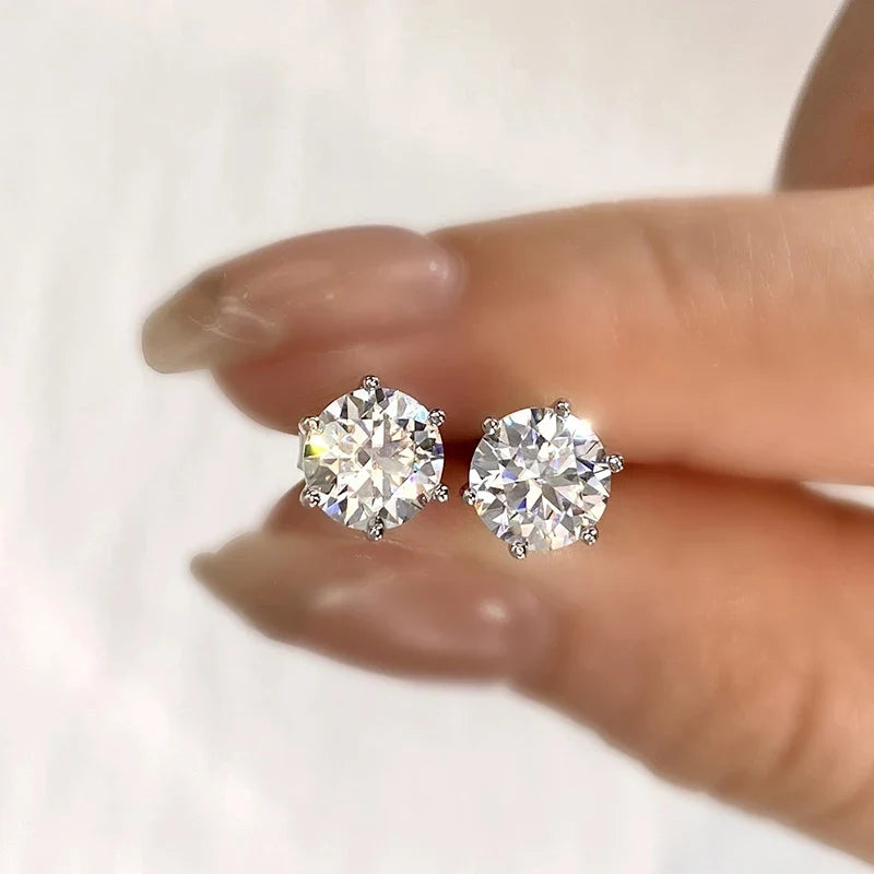 Six-Prong Moissanite Stud Earrings in Sterling Silver