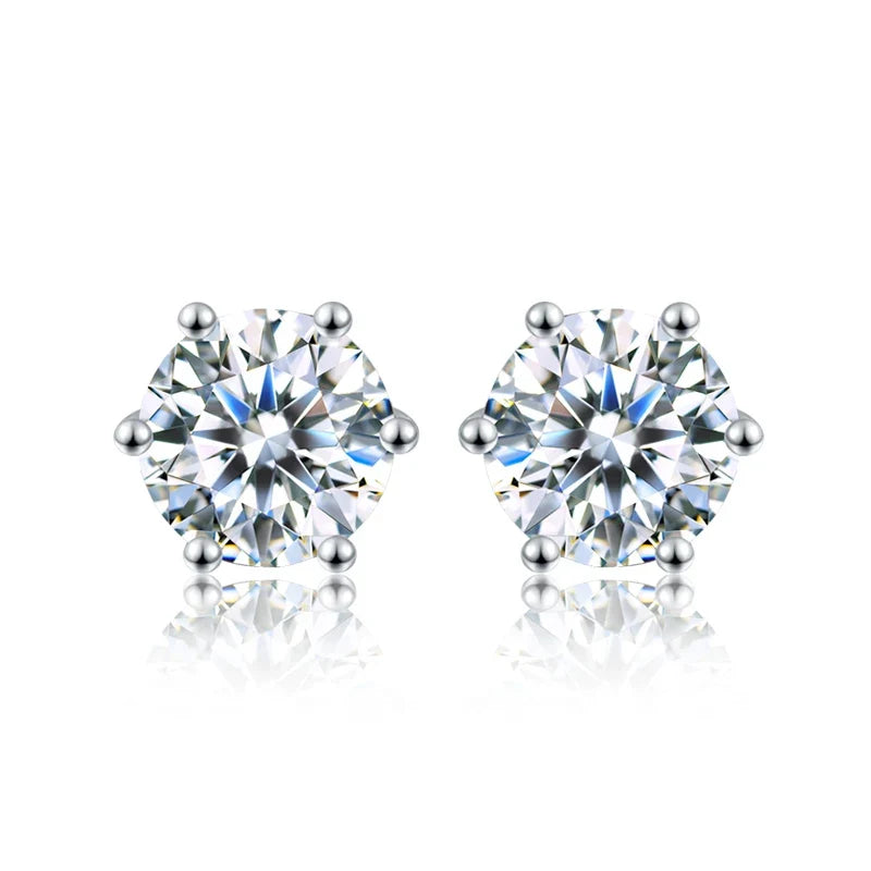 Six-Prong Moissanite Stud Earrings in Sterling Silver