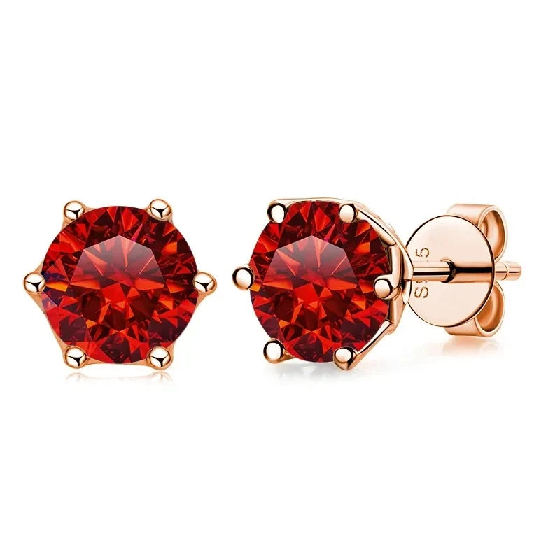 Colored Moissanite Stud Earrings in Rose Gold-Tone Silver