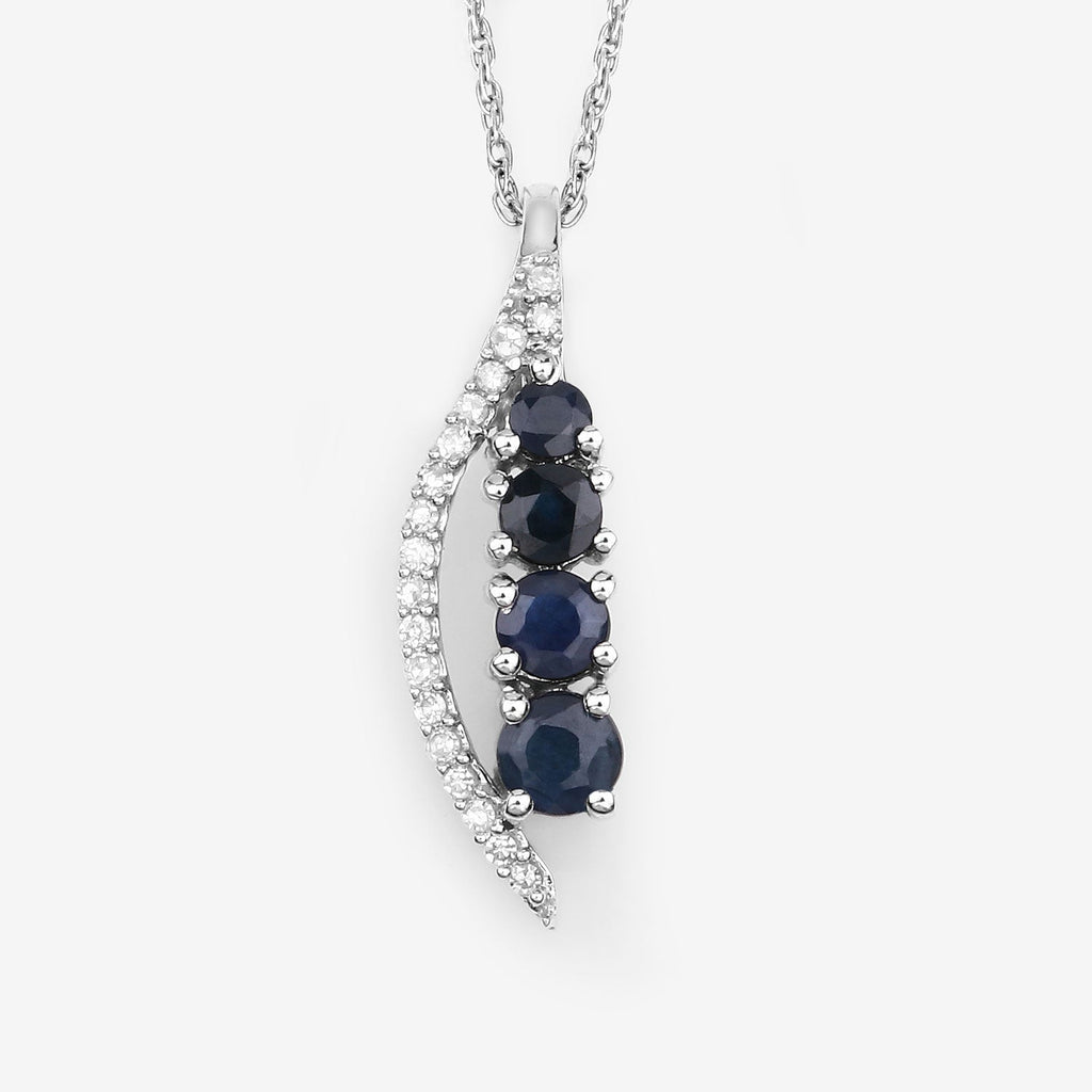 0.40 ct. Genuine Blue Sapphire and White Diamond 14K White Gold Pendant